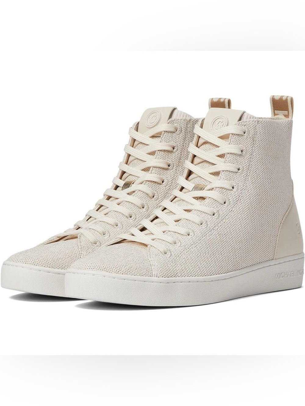 Michael Kors Edie Knit Lace-Up High-Top Sneakers – Cream Metallic Knit – Size 9